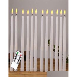 Candles Candles 12Pcs Yellow Flickering Remote Led Candlesplastic Flameless Taper Candlesbougie For Dinner Party Decoration236S2611467 Dhv1D