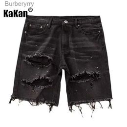 Men's Jeans Kakan - New Summer Distressed Denim Shorts for Men Korean Youth Popular Slim Fitting Small Leg Quarter Pants Jeans K58-DK322L231011