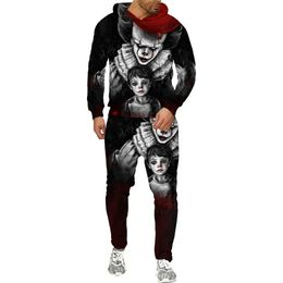 Men and Women 3D Printed Halloween Horror Movie Clown Couple Party Casual Clothing Wolf Fashion Sweatshirt Hoodies and Trousers Exercise Suit 005
