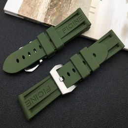 22mm 24mm Army Green Watch Band Silicone Rubber Watchband Replacement for Panerai Strap Tools with Steel Pin Buckle H0915322w