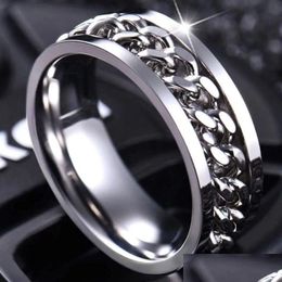 Stainless Steel Ring High Quality Spinner Chain Rotable Rings For Women Man Punk Jewelry Dhgarden Otq7J