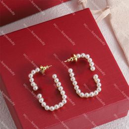 Vintage Pearl Stud Earrings Letter Designer Hoop Earring Gold Dangler Birthday Party With Box