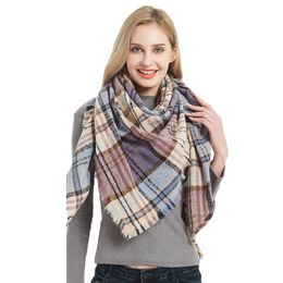 Designer Scarves for Women Winter Scarfs Checked Pashmina Colourful Plaid Triangle Shawl Wraps Double Faced Use Ring Scarf