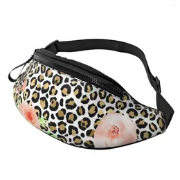 Waist Bags Floral Leopard Gold Bag Pink Peach Print Unisex Fitness Pack Picture Polyester