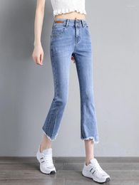 Women's Jeans High Waist Women Slim Fit Flare Ankle Length Ladies Denim Trouser Streetwear For Girls Boyfriend Stretch Summer 2023