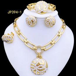 Wedding Jewellery Sets Italian 18K Gold Plated Set Luxury Women Necklaces Earrings Ring Bracelet Dubai Party Accessories 231012