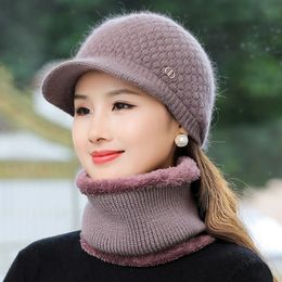 Hats Scarves Sets Women Winter Hat Outdoor Streetwear Keep Warm Hat Scarf Set Add Fur Lined Hats For Women Casual Rabbit Fur Knitted Hat 231012