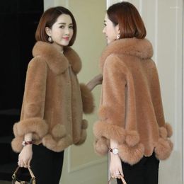 Women's Fur 2023 Winter Lamb Wool Overcoat Women Patchwork Faux Collar Coat Vintage Jaqueta Feminina Korean Fashion Short Jacket N27