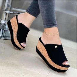 Sandals 2023 Slippers Summer Wedges Retro Fish Mouth Large Size Women High Heel Platform Solid Colour Plus Shoes Sandalas