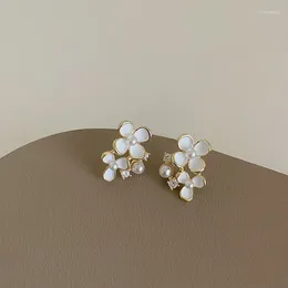 Dangle Earrings 2023 P007 Zircon Pearl Drop Oil Flower For Women In South Korea Small And Retro Personality Simple Temperament