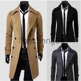 Men's Trench Coats 4XL-Fashionable Solid Color Men's Long Trench Coat Designer High Quality Double-breasted Jacket Slim Fit Autumn And Winter J231012