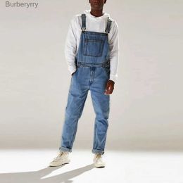 Men's Jeans Denim Trousers Fashion Long Overalls Pure Colour Jeans With Pocket Adjustable Strap Overalls Man Clothing Ropa De HombreL231011