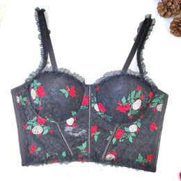 Women's Tanks French Sweet Lace Patchwork Floral Tank Tops For Women Summer Thin Bra Sexy Backless Cropped Top Female Camisole Y3929