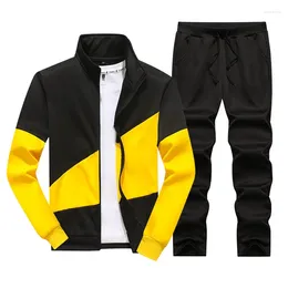 Men's Tracksuits Spring And Autumn Tracksuit Leisure Sports Suit Grab Velvet Coat Trousers Color Contrast Korean Version 2-Piece Set