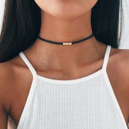 Chokers Gothic Style Black Rope Women s Neck Chain Choker Necklaces Gold Colour Beads Goth Jewellery Collar For Girl kpop Chocker 231011