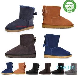 Classic Mini Platform Snow Boots Winter Ankle Boots For Women Thick Bottom Genuine Leather Warm With Fur Khaki Black Navy Blue Fluffy Booties