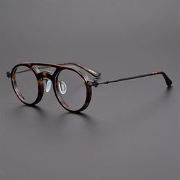Vintage Round Titanium Acetate Eyeglasses Frames Men Women's Retro Circle Prescription Eye Glasses Double Beam Optical Eyewea257O