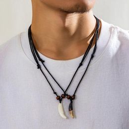 Pendant Necklaces Rope Chain With Acrylic Wolf Teeth Pendants Necklace For Men Trendy Layered On Neck Accessories 2023 Fashion Jewerlry Gift