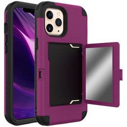 Shockproof 3in1 Hybrid Heavy Duty Kickstand Mirror Case For iPhone 15 Pro Max 14 12 11 13, Triple Layer Hidden Card Holder Phone Cover