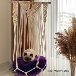 Cat Beds Furniture Macrame Cat Hammock Cat Tree Hanging Cat Bed Pet Wall Furniture Boho Cat Swing Cute Crochet Cat Supplies Cat Pets Gifts 231011