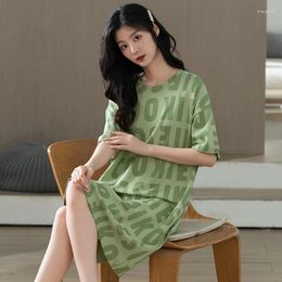 Women's Sleepwear Light Green Letter Nightgowns For Women Cotton Nightdress Large Size Sleep Dress Summer Girl Sleepshirt Home Nightwear