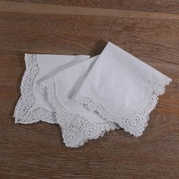 Scarves LHS001 White Cotton 3 PCS/SET 12"x12" 3 Designs Hankies Women Ladies Wedding gifts Lace Handkerchiefs Sets 231012