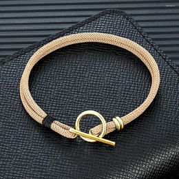Charm Bracelets MKENDN Gold Plated Stainless Steel OT Bar Clasp Bracelet Double Strand Nautical Waterproof Rope Couple Gifts