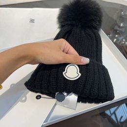 Designer Winter Knitted Woollen Hat Women Chunky Knit Thick Warm Faux Fur Pom Beanies Hats Female Bonnet Beanie Caps 12 Colours