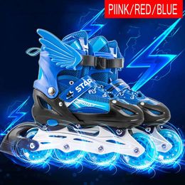 Inline Roller Skates Adjustable Childrens Girls Boys Straight Skateboard 4wheel 4roller Shoes LED Flash Wheel Sports 231011