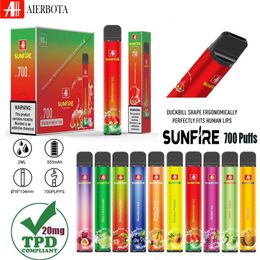 Authentic Sunfire TPD 700 Puffs Disposable Vape 2ml Prefilled 10 Registered Flavours 0mg 20mg 30mg 50mg E Cigarettes 550mAh Vaper Device Manufacturer Supply