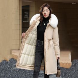 Women's Trench Coats 2023 Women Fur Hooded Removable Lining Cotton Clothing Winter Thick Coat Wear Long Parkas Down Snow Jacket