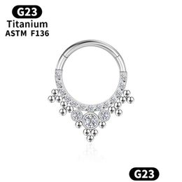 Nose Rings & Studs Septum Piercing Cz Nose Ring Hinge Segment Clicker Women Industrial Titanium Tragus Cartilage Earrings Body Jewellery Dhgt4