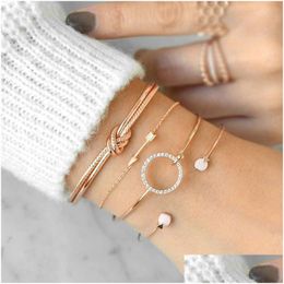 4 Pcs/ Set Classic Arrow Knot Round Bangle Crystal Gem Mtilayer Adjustable Open Bracelet Women Fashion Party Jewellery Dhgarden Otv5J