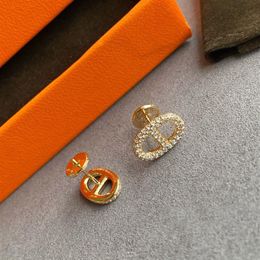 2023 Luxury quality V gold material charm stud earring with diamond in oval shape have box stamp PS3004258V