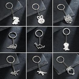 Keychains Kawaii Small Dinosaur For Children Birthday Gift Cute Animal Diy Stainless Steel Pendant Keyring Bag Llavero