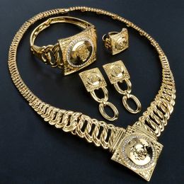 Wedding Jewellery Sets Diana Baby for Women 18K Gold Colour African Dubai Jewellery Necklace Bracelet Earrings Ring Party Lady Gift 231012