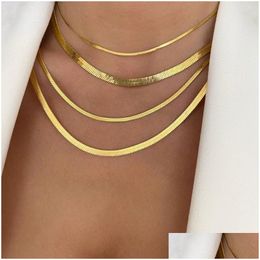 Uni Snake Chain Women Necklace Choker Stainless Steel Herringbone Gold Colour Necklaces For Jewellery 50Cm Dhgarden Otsp7