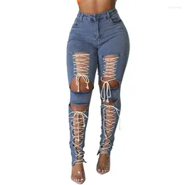 Women's Jeans Fashion Sexy Women Summer Pants Female Streetwear Hollow Out Bottoms Eyelet Lace Up Trousers Denim