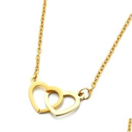 Pendant Necklaces Stainless Steel Couple Heart Pendant Necklace Sier Gold Chains Necklaces For Women Fashion Jewelry Will And Jewelry Dhhz0