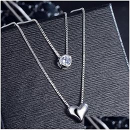 925 Sterling Sier Necklace Double Layer Chain Zircon Heart Pendants Necklaces For Women Kolye Choker S-N157 Dhgarden Ot9D5