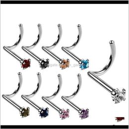 Jewelry Colorful Zircon Ring Stainless Steel Studs Hooks Bar Pin Nose Rings Body Piercing Jewellery Ubsgr250T