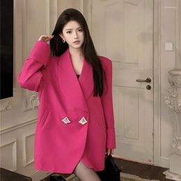 Women's Suits Autumn Vintage Casual Rhinestone Button Short Blazer Suit Coat Commuter Solid Colour Loose Woman Clothing