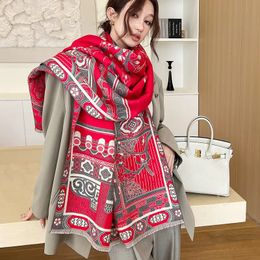 Scarves Luxury Winter Cashmere Scarf Women Design Print Warm Pashmina Blanket Female Shawl Wraps Thick Poncho Bufanda 231012