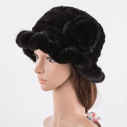 Berets Damen Hut Winter Echt Casual Luxus Blume Gestrickte Eimer Hüte Fedora