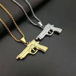 316L Stainless Steel Jewelry Nameplate Necklace For Men Gold Color M1911 Pistol Pendant With Cubic Zirconia Necklaces For Women285n