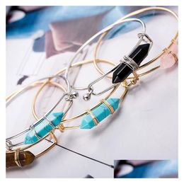 Charm Bracelets Creative Healing Crystals Bracelets Amethyst Rose Quartz Bead Bracelet Point Women Natural Stone Bangle Cuff Jewelry J Dhjf0