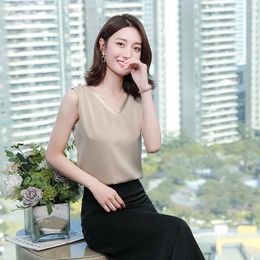 Women's Tanks #1575 Summer Chiffon Bottomed Shirt Women Casual Slim Tank Top Ladies Korean Style Sexy Vests Femme Black White Khaki Thin