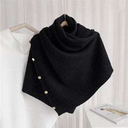Shawls Spring Autumn Multipurpose Button Scarf Women Knitted Shawl Changeable Imitation Cashmere Cloak Poncho Capes Black 231012