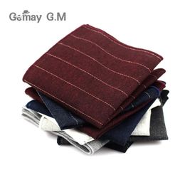 Scarves High Quality Striped Pocket Square For Men Suits Cotton Hankerchief Business Hanky Casual Solid Mens Handkerchiefs 231012