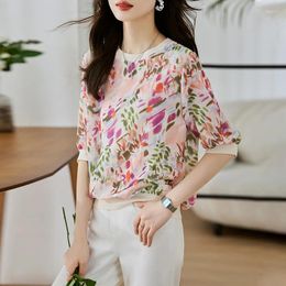 Women's Blouses 2023 Summer Korean Version Fashionable Half Sleeve Chiffon Flower Print Loose Casual Short Women Shirt Womenswear T575